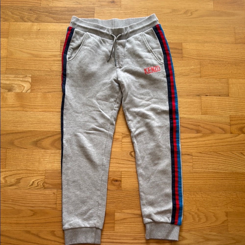 Kenzo Gray Joggers with Red and Blue Stripes